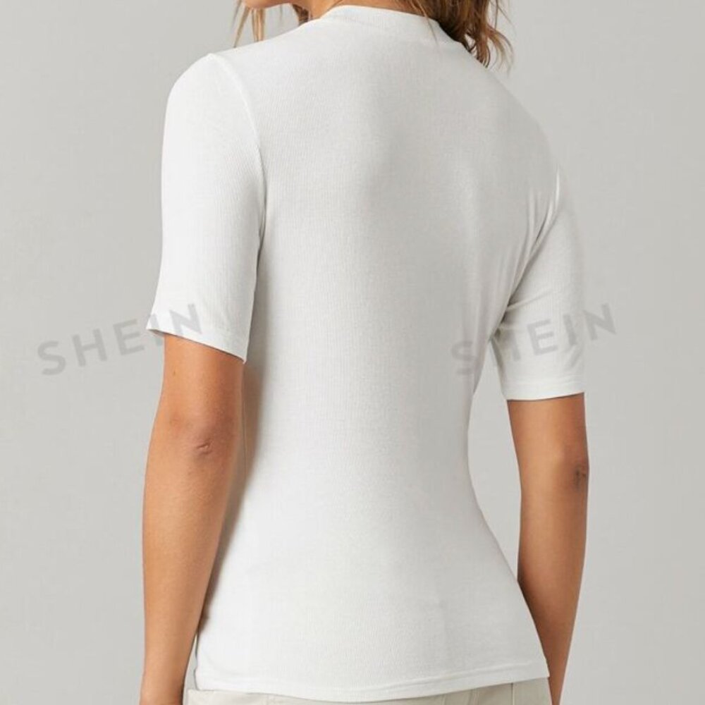 SHEIN BASICS Mock-Neck Rib-Knit Top
